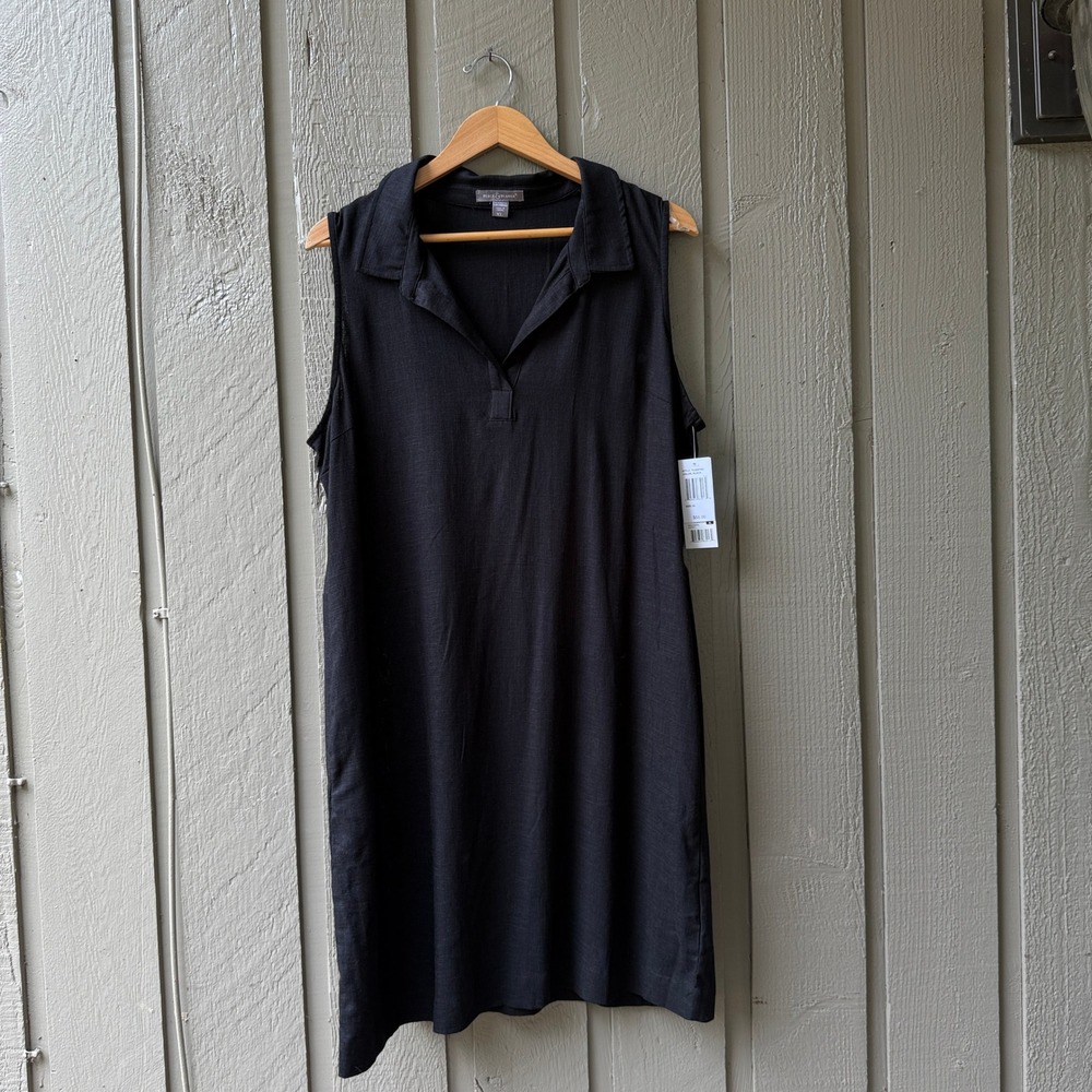 Peace & Pearls Collared Sleeveless Shift Dress Womens XL Black Linen Blend NWT